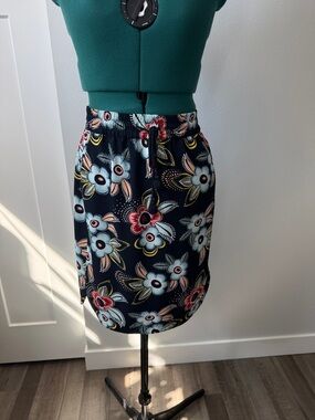 LOFT Navy Floral Midi Skirt with Multicolor Blooms